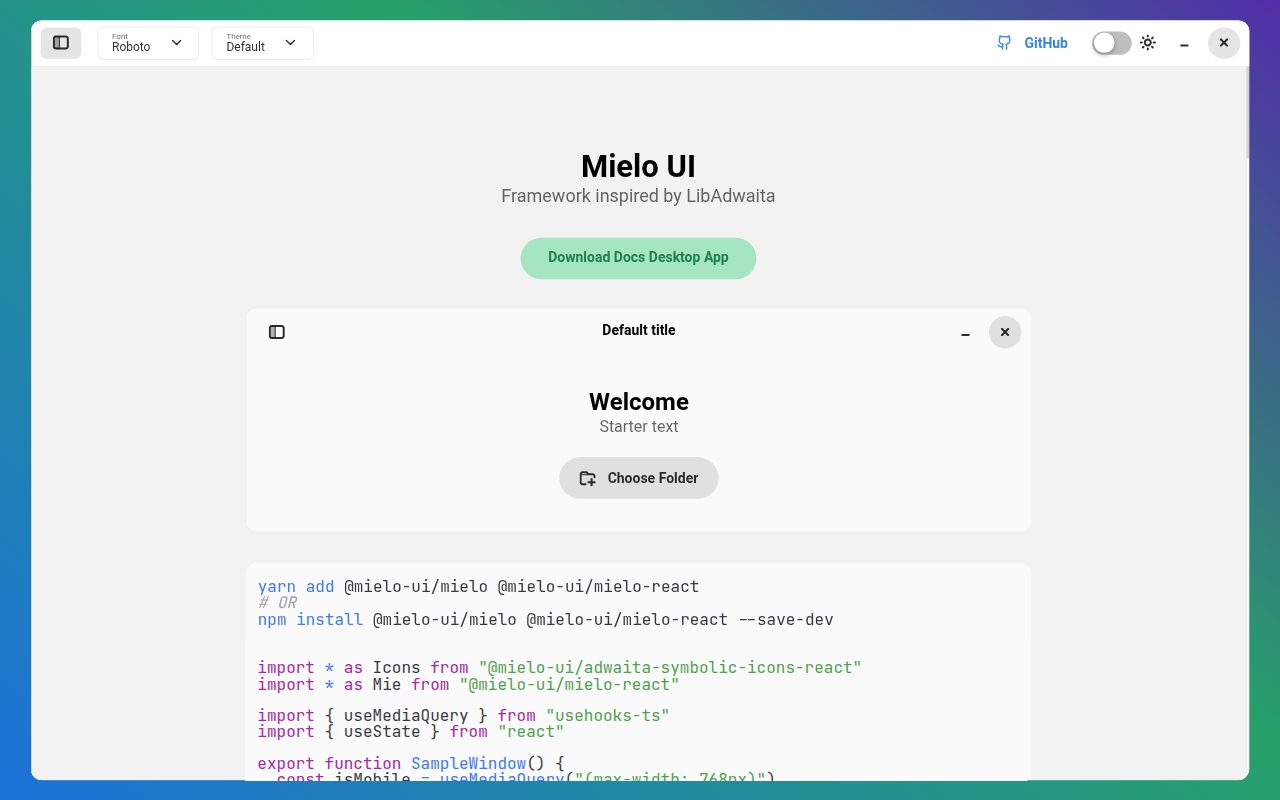 Mielo UI documentation homepage
